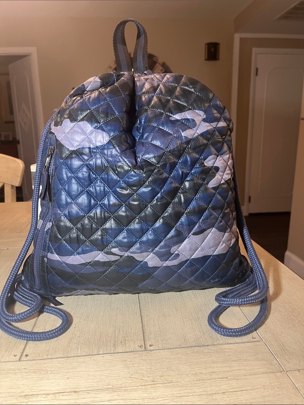 Oliver Thomas Blue and Navy Quilted Camouflage Drawstring Backpack